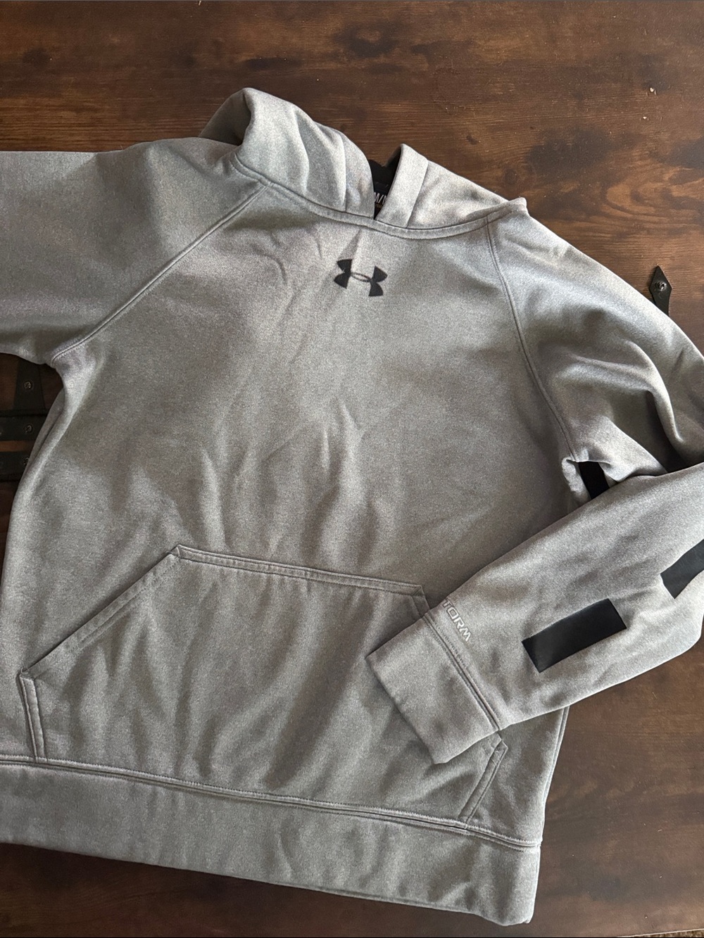 Under Armour Heather Gray Hooded Pullover with Black Log